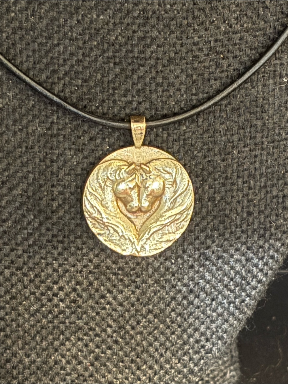 Brass Horse Heart Relief Pendant Necklace - Sculpted Heart Design, NEW, Handmade - Picture 2 of 5